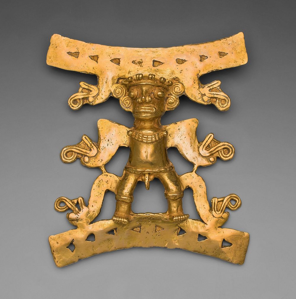 Pendant Depicting a Male Figure with Saurian Heads Emerging from Body by Veraguas