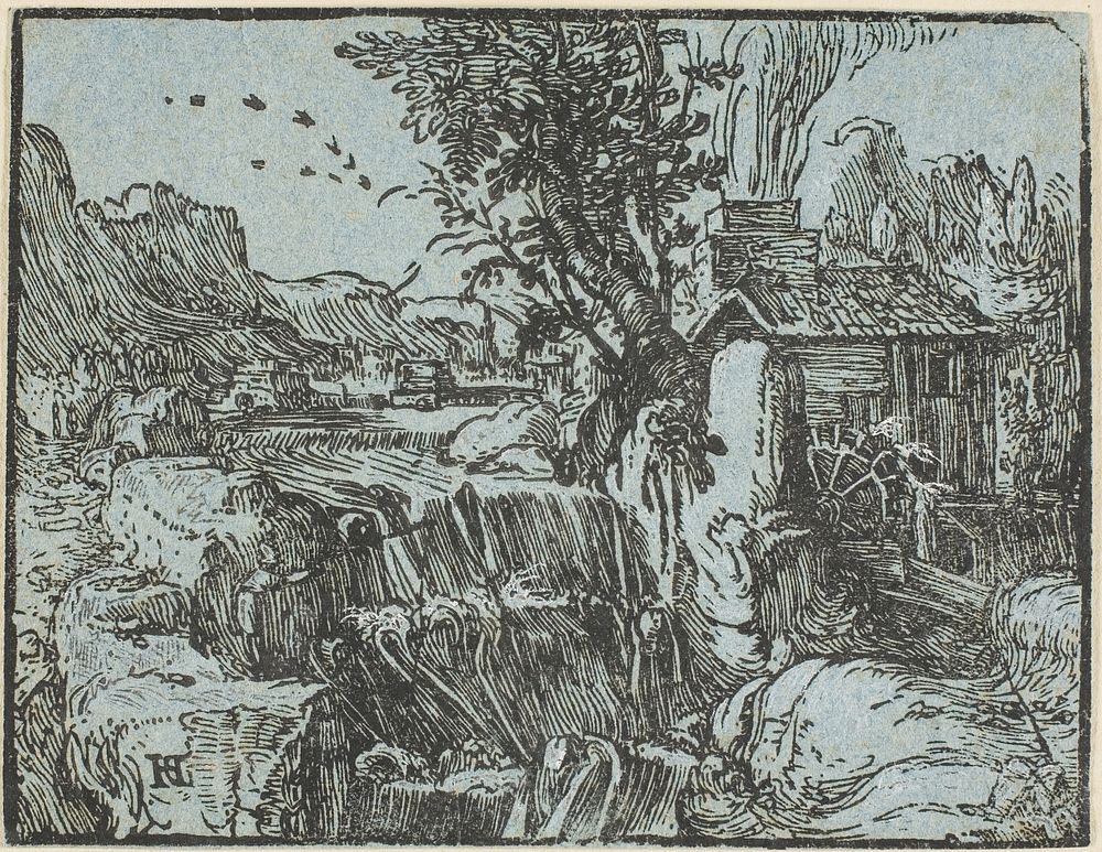 Landscape with a Waterfall, from Four Small Landscapes by Hendrick Goltzius
