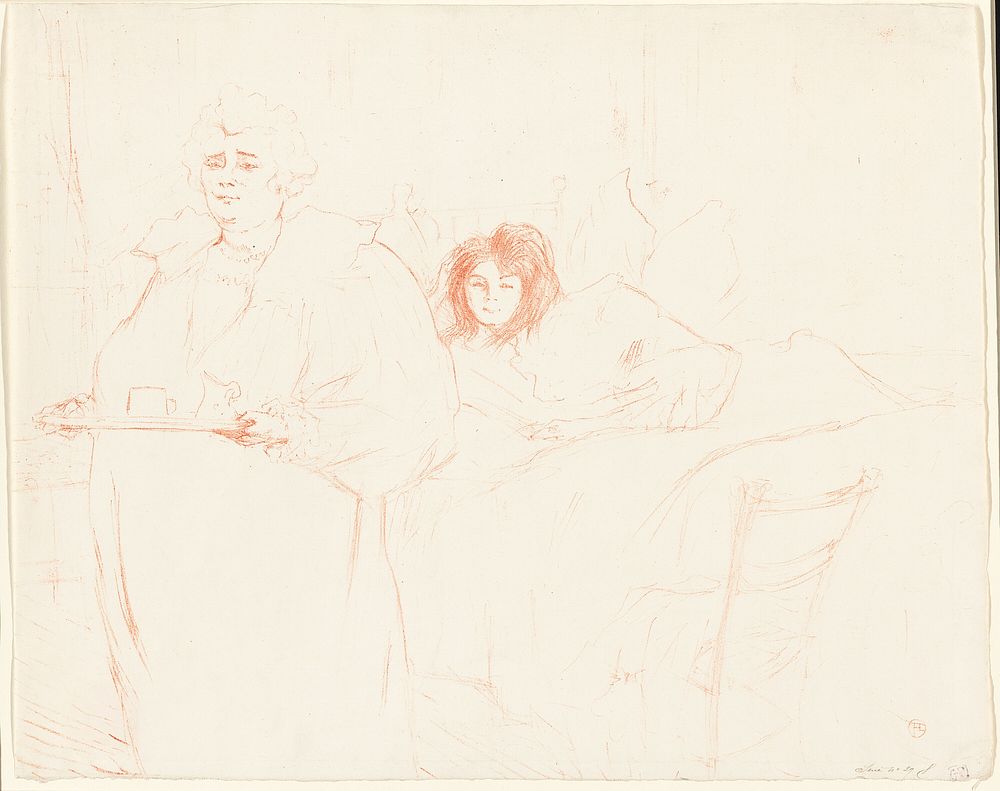 Woman with a Tray—Breakfast (Madame Baron and Mademoiselle Popo), plate two from Elles by Henri de Toulouse-Lautrec