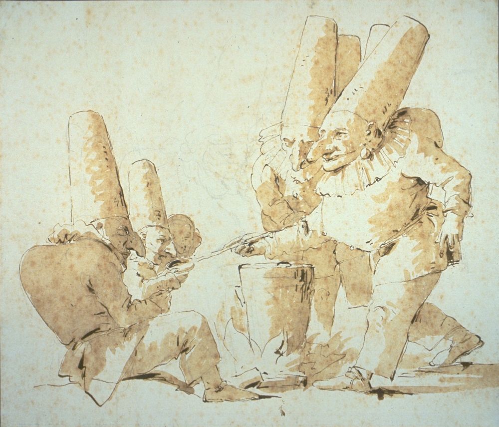 Punchinellos Cooking and Tasting Gnocchi (Punchinellos' Repast) by Giambattista Tiepolo