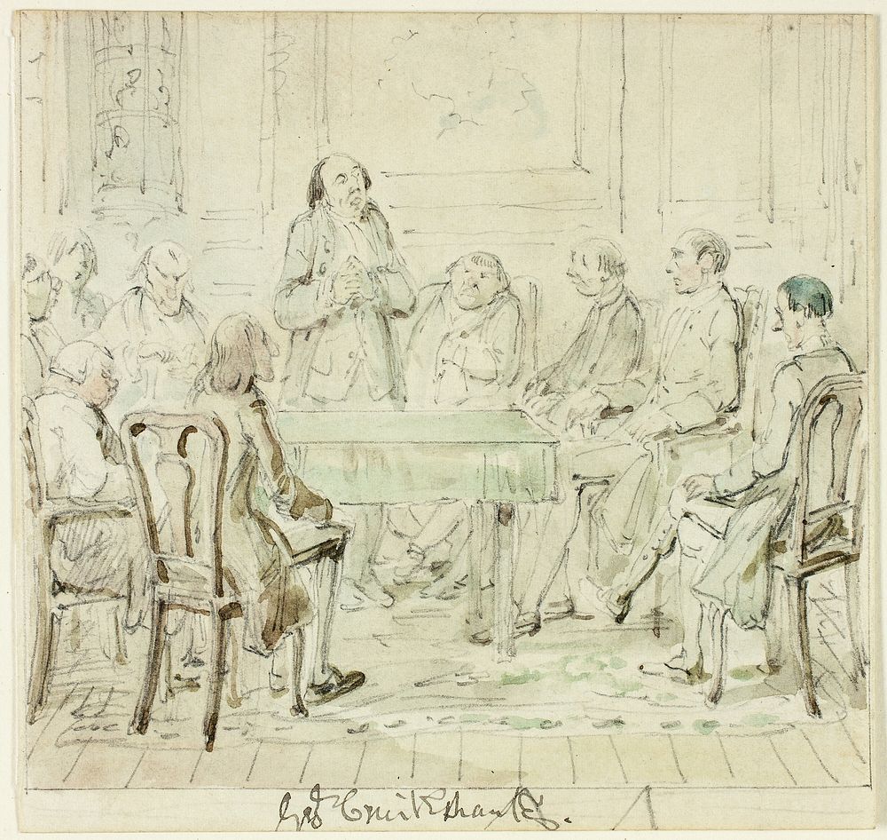 The Assembly of the Gifted: Mr.Bullock Addresses His Friends by George Cruikshank