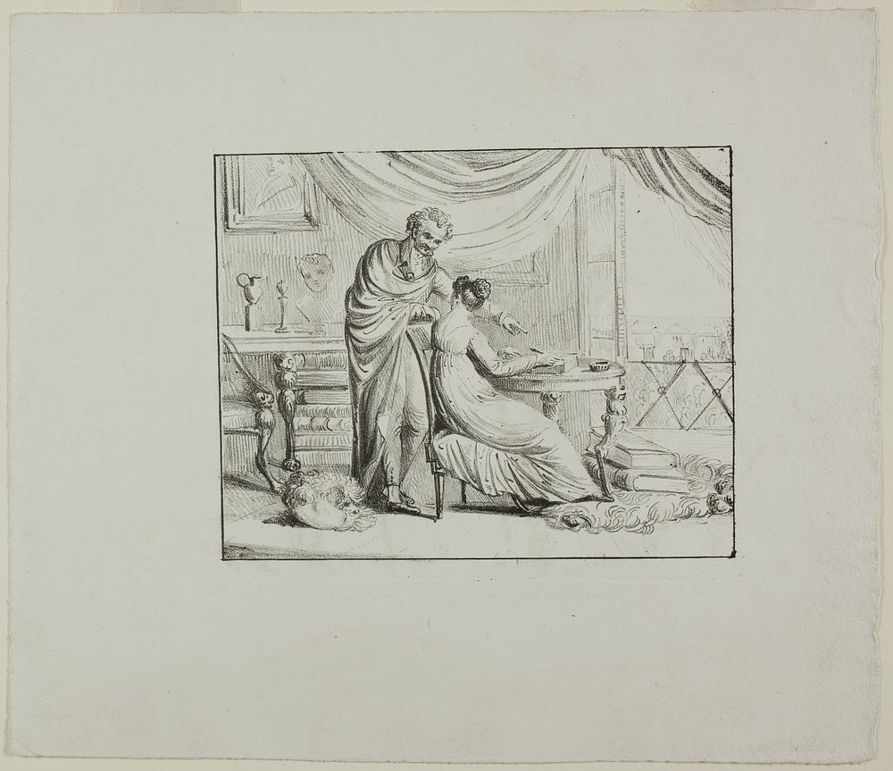 Denon Instructing a Young Woman Drawing on a Lithographic Stone by Dominique-Vivant Denon