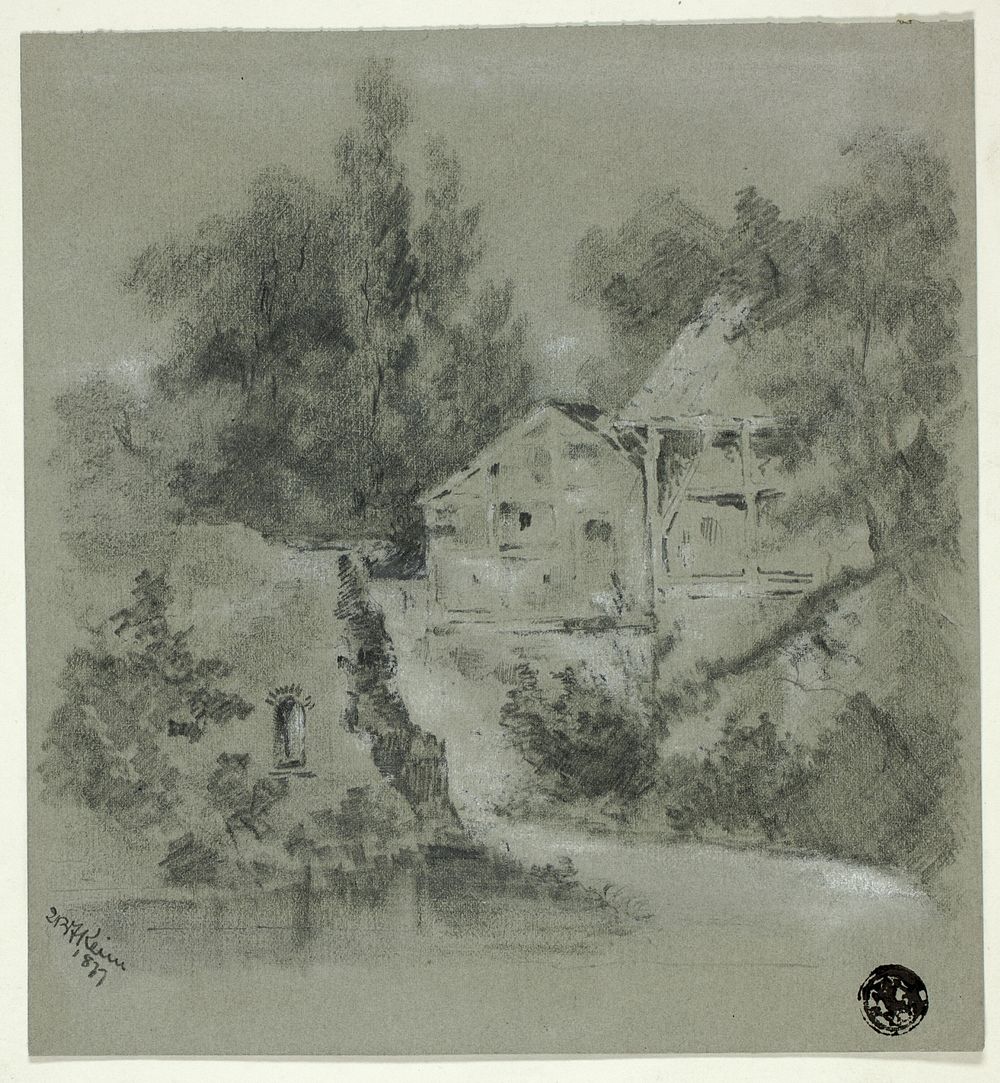 Houses and Ruined Wall Overlooking River by I. B. F. Keim