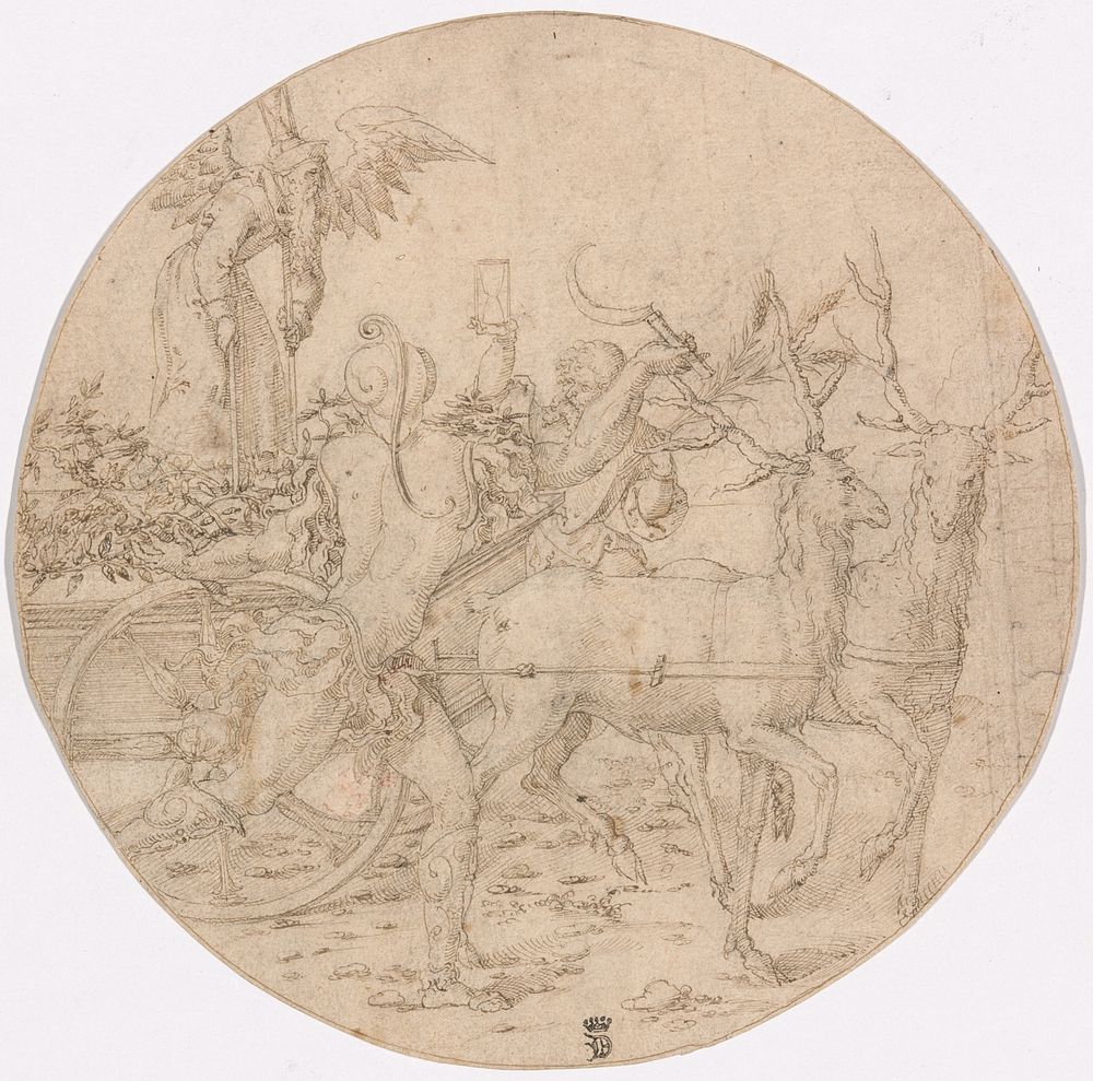 The Triumph of Time (recto); Sketch of a Stag (verso) by Style of Dirk Vellert