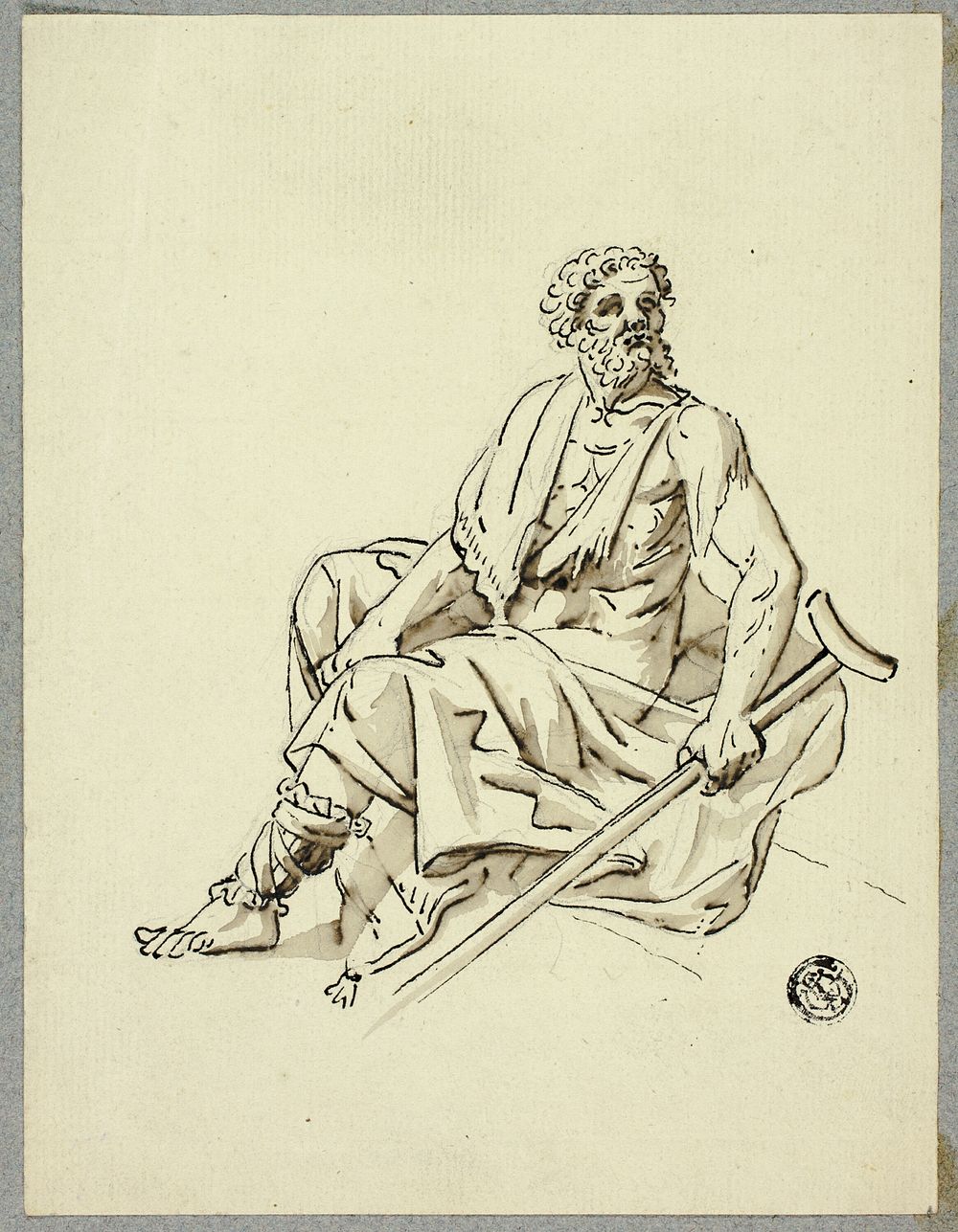 Seated Old Man with Crutch by Hans Heinrich Meyer