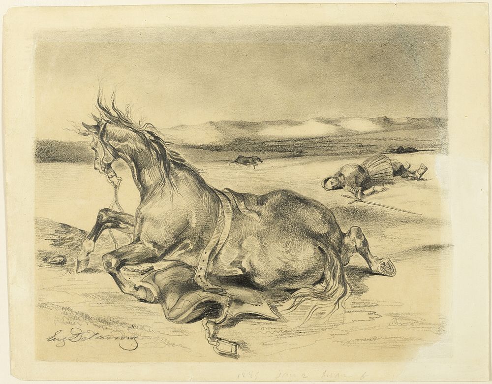 Fallen Horse and Dead Knight by Eugène Delacroix