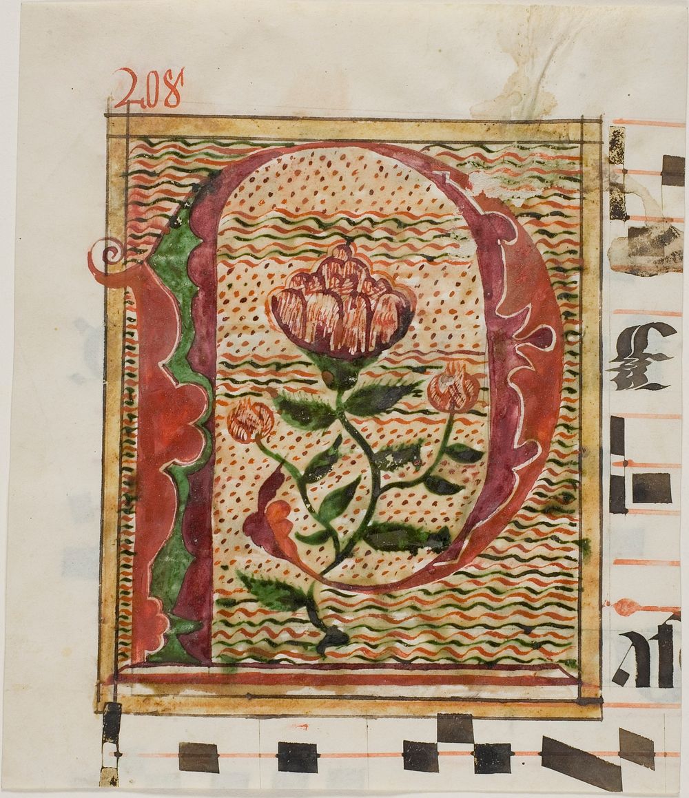 Decorated Initial "P" with Flowers from a Manuscript