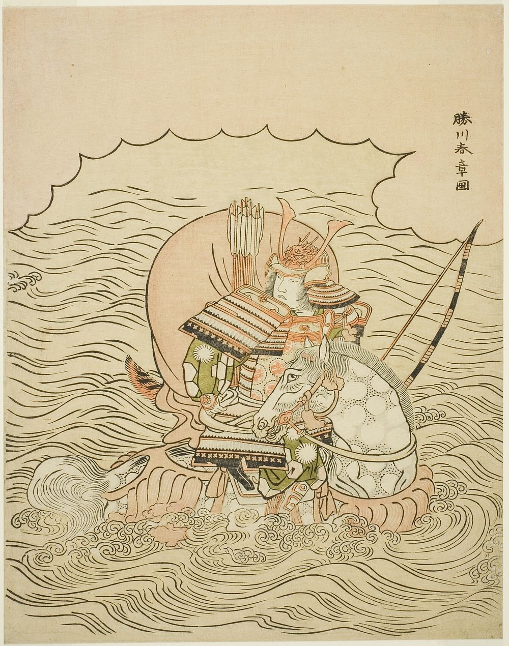 Taira no Atsumori Returning to Shore to Confront Kumagai no Jirô Naozane by Katsukawa Shunsho