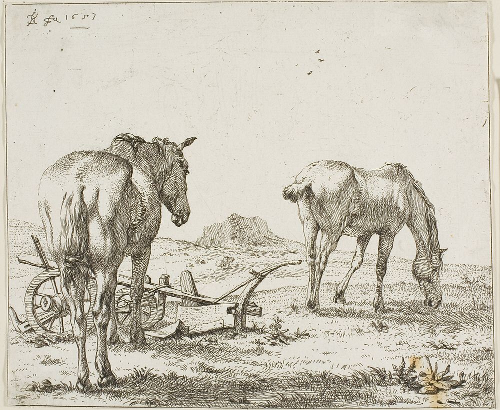 Two Horses by a Plough by Karel Dujardin