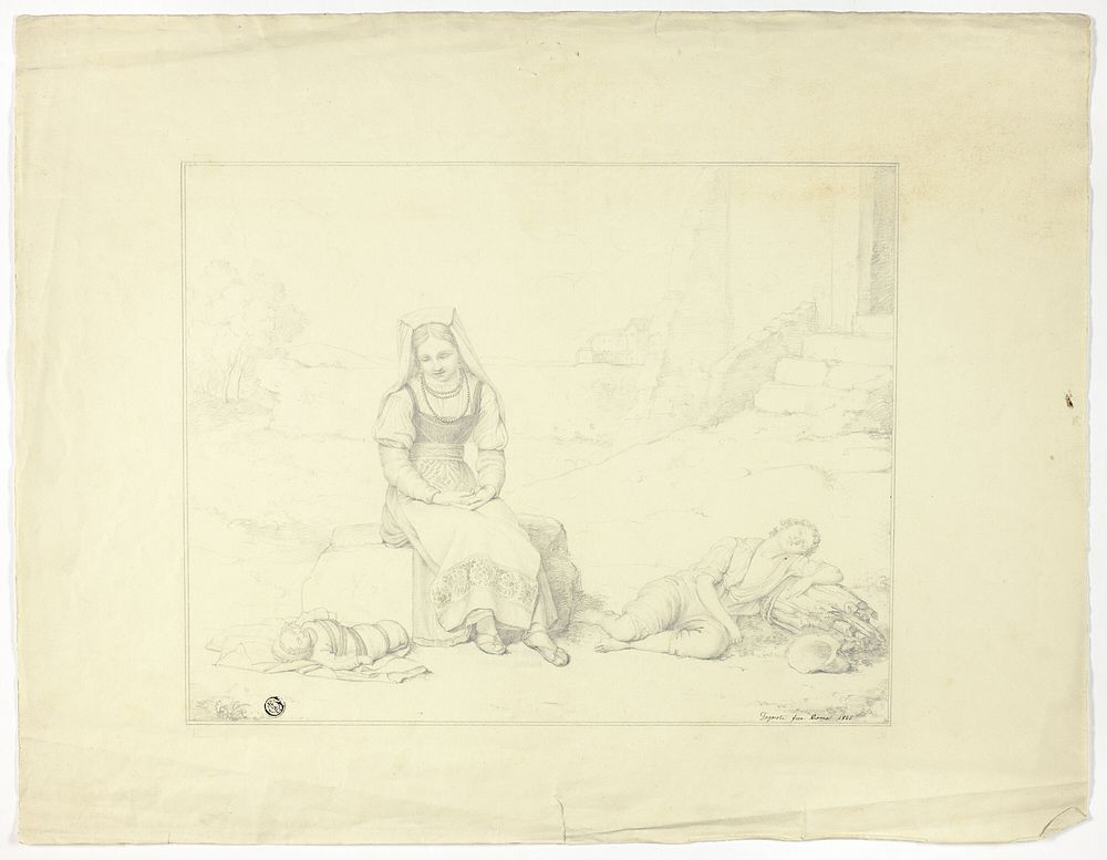 Roman Peasant Woman and Sleeping Children by Giovanni Tognolli