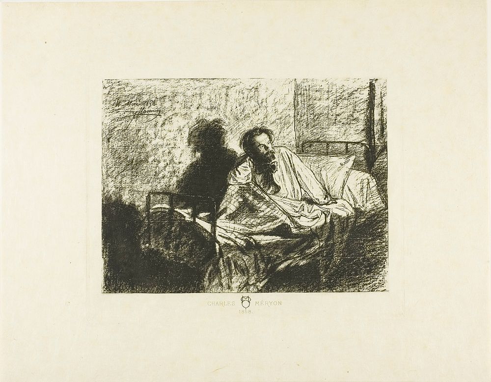 Portrait of Charles Meryon Sitting Up in Bed by Léopold Flameng