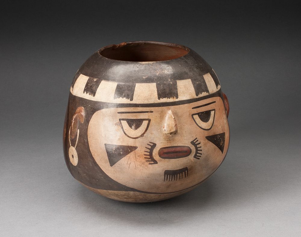 Jar in the Form of a Abstract Human Face with Modeled Facial Features by Nazca