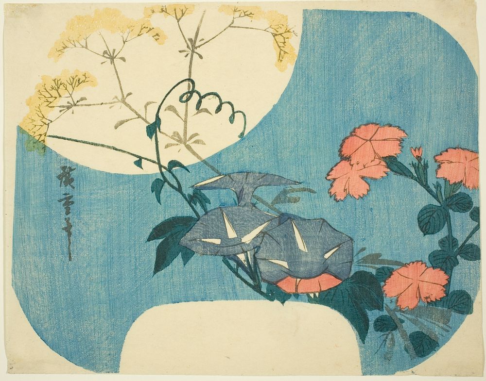 Morning Glories, Pinks, and Maiden Flower, from the series "Seven Autumn Flowers in Moonlight" by Utagawa Hiroshige