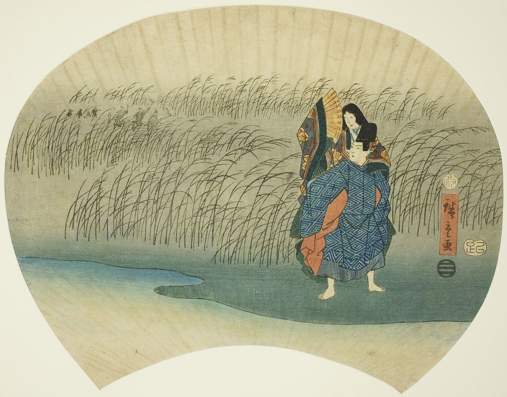 Couple eloping, from the Akutagawa episode in the Tales of Ise by Utagawa Hiroshige
