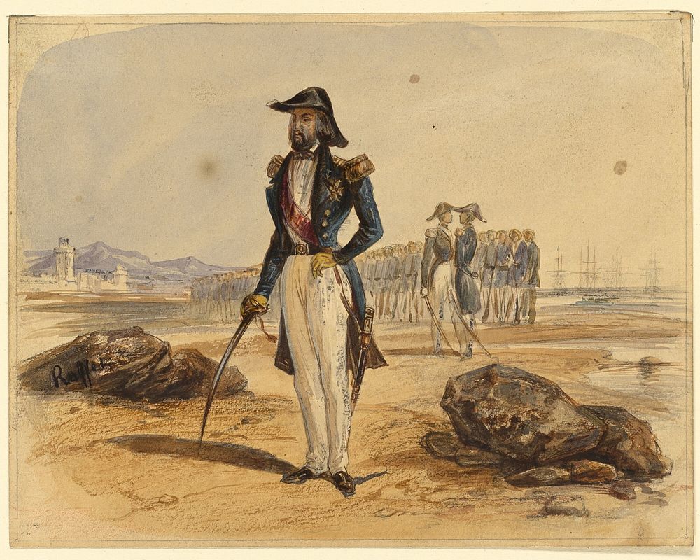 General with Troops in Background by Denis Auguste Marie Raffet