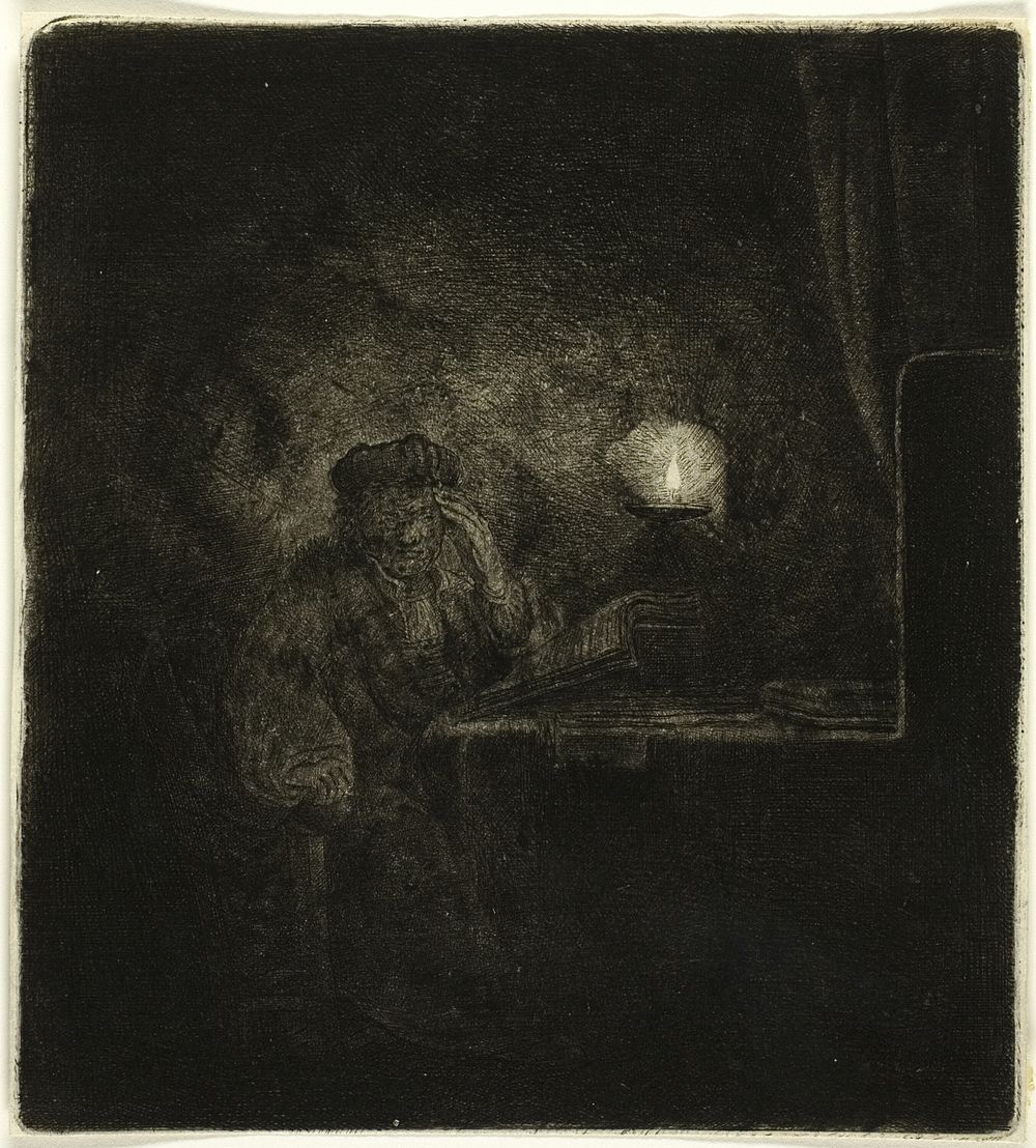 Student at a Table by Candlelight by Salomon Savery