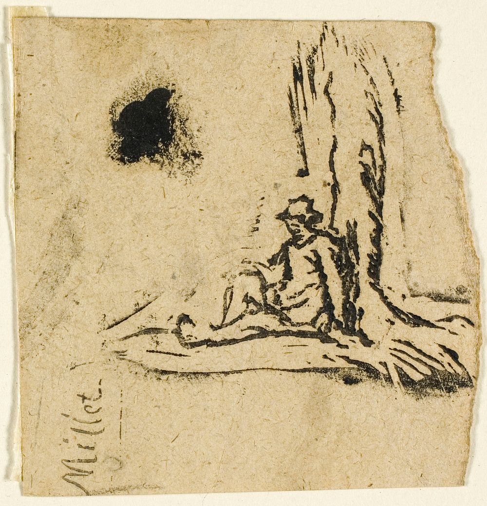 Sketches, Fragment: Peasant Seated at the Foot of a Tree by Jean François Millet