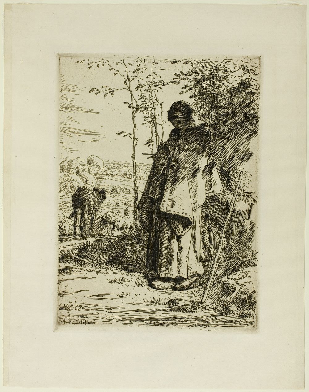 The Shepherdess Knitting by Jean François Millet