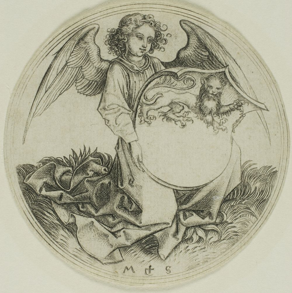 Shield with a Lion, Held by an Angel by Martin Schongauer