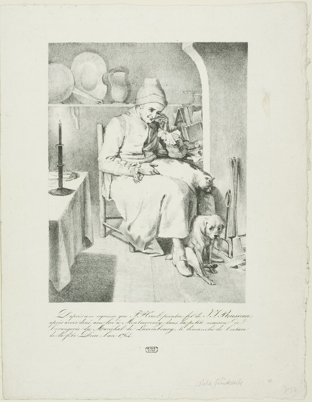 Sketch of Jean-Jacques Rousseau (recto); Forest Scene (verso) by Pierre Nolasque Bergeret