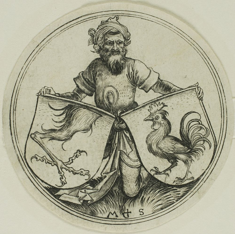 Shield with a Griffin's Foot and Shield with a Cock Held by a Moor by Martin Schongauer