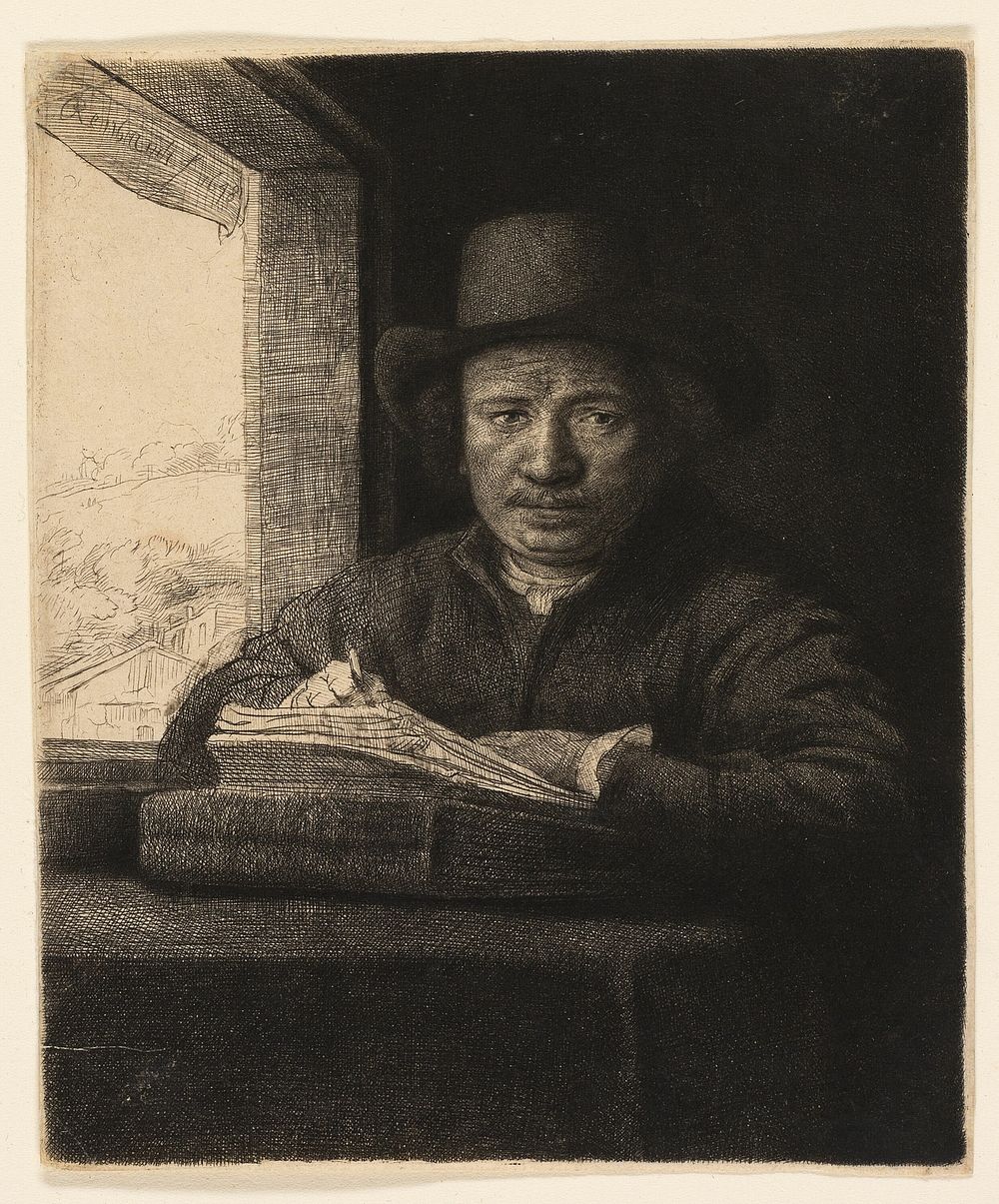 Self-Portrait Etching at a Window by Rembrandt van Rijn