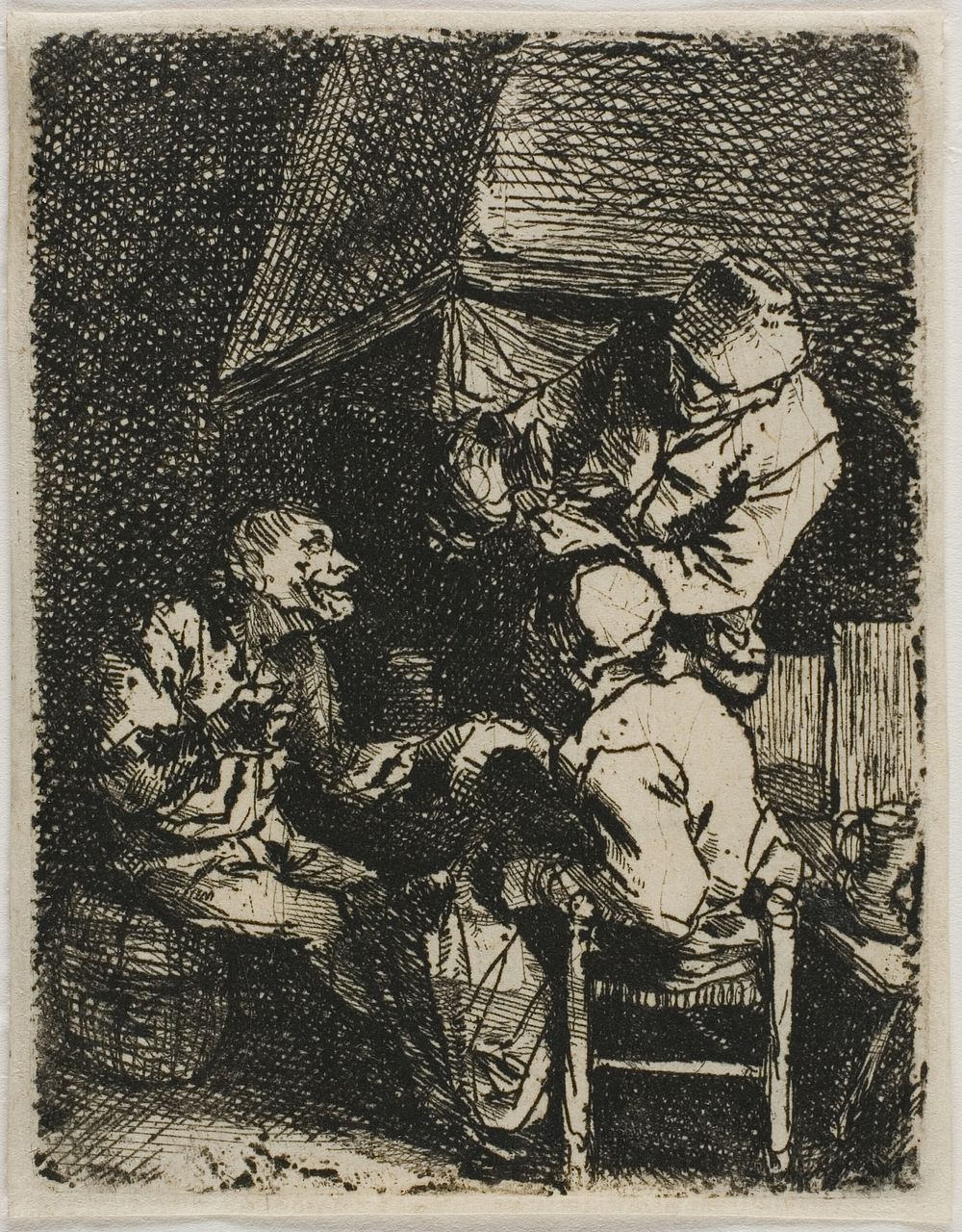 Three Peasants by a Fireplace by Cornelis Pietersz. Bega