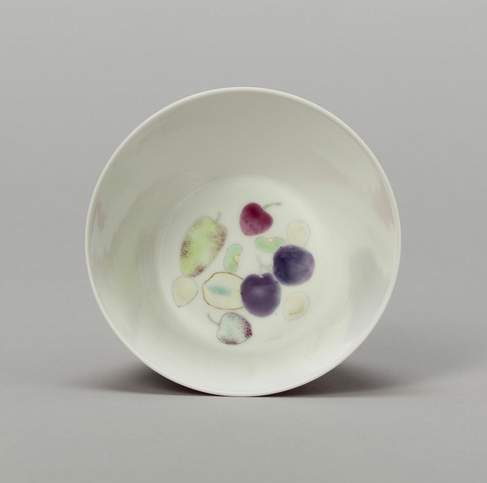 Cup with Stylized Fruit: Plums, Cherries, Melon, and Seeds