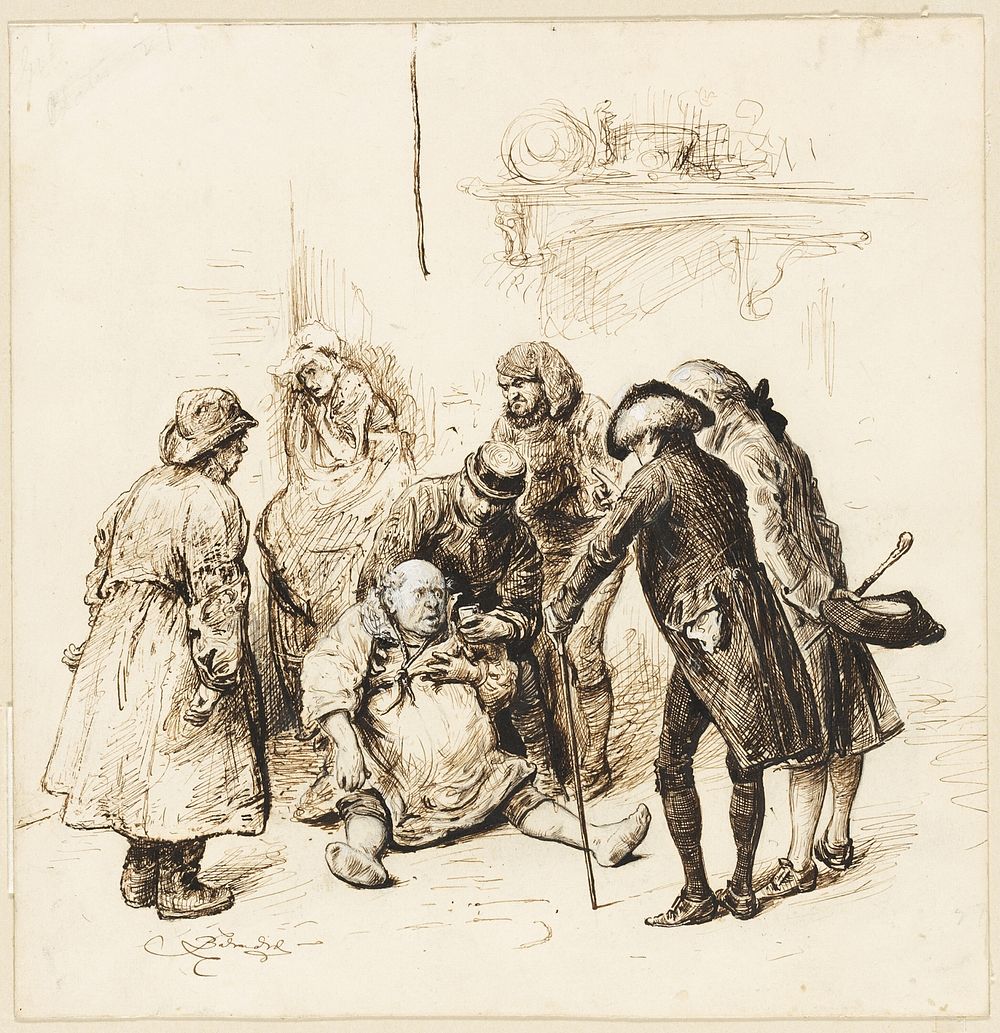 Two Gentlemen Helping a Drunk by Frederick Barnard