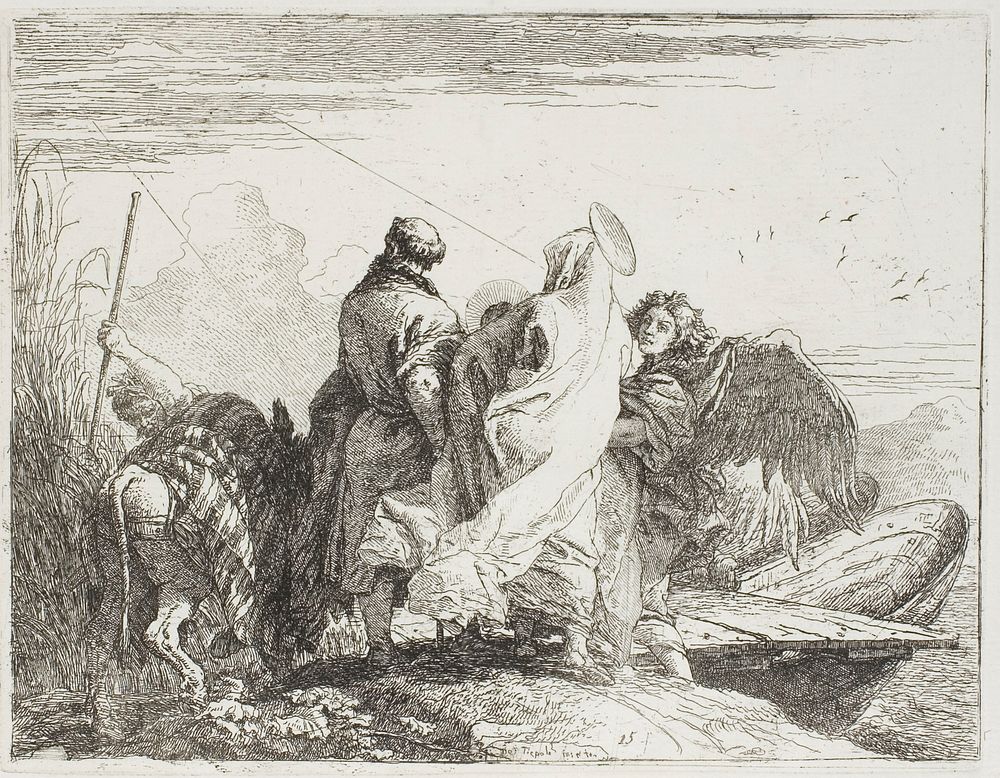 The Holy Family Stepping Off the Bank, plate fifteen from The Flight into Egypt by Giovanni Domenico Tiepolo