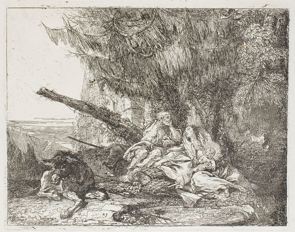 The Holy Family Resting in a Wood, plate 23 from The Flight into Egypt by Giovanni Domenico Tiepolo