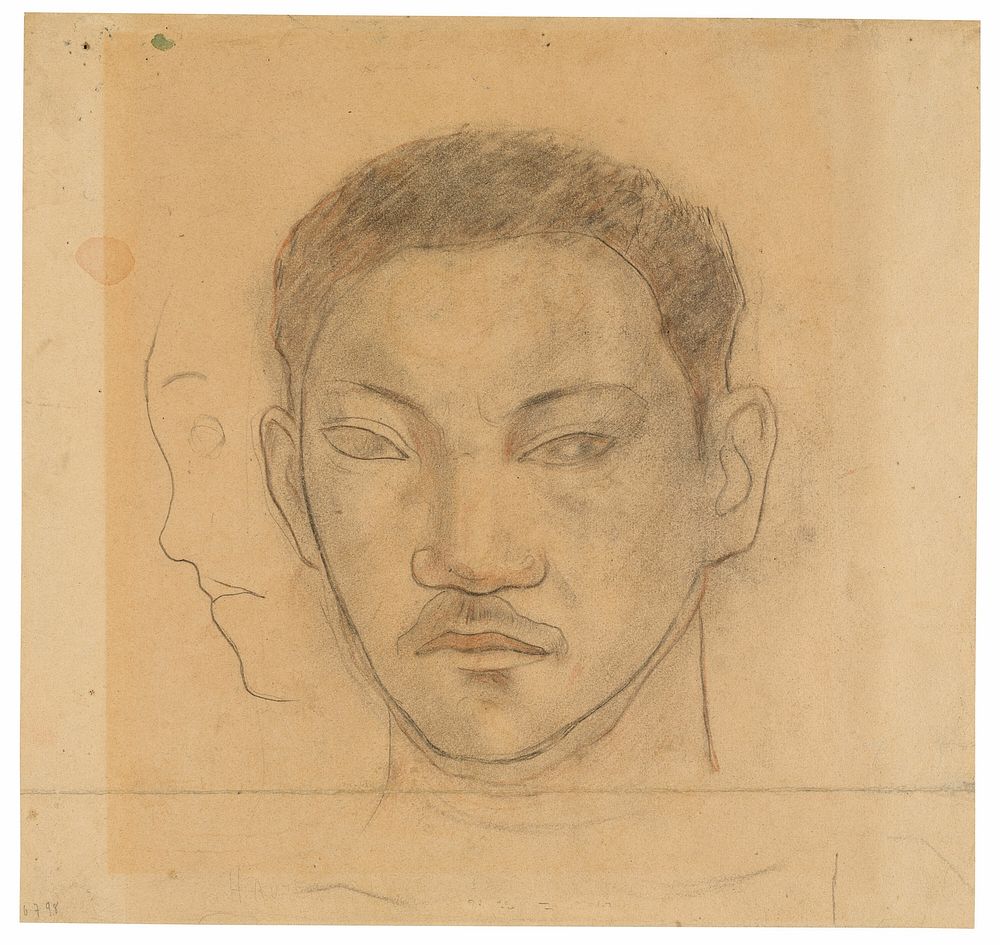Head of a Tahitian with Profile of Second Head to His Right by Paul Gauguin