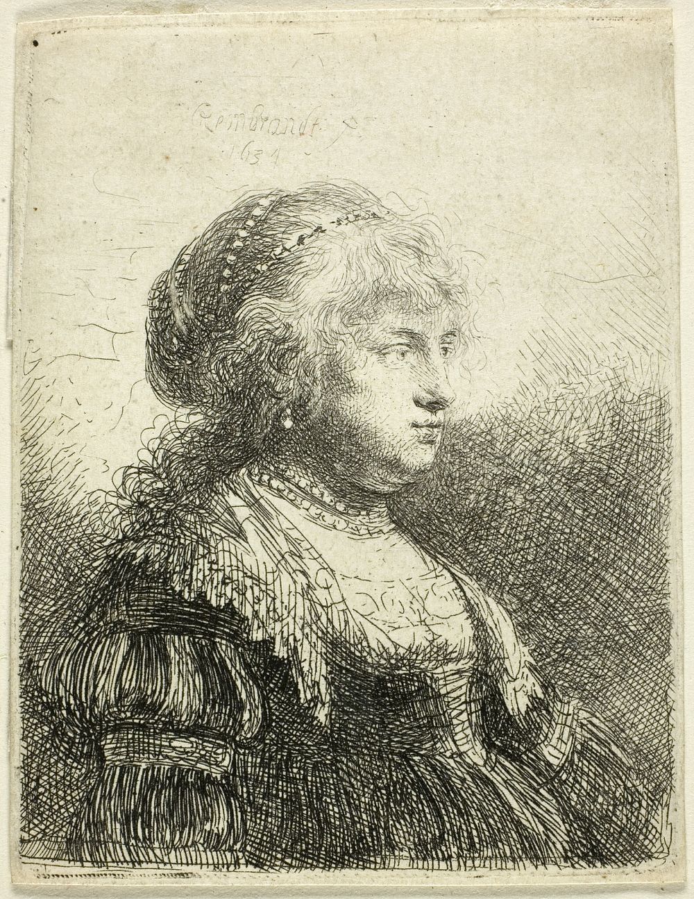 Saskia with Pearls in Her Hair by Rembrandt van Rijn