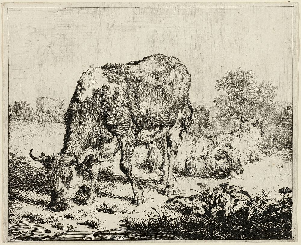 A Cow and Three Sheep by Adriaen van de Velde
