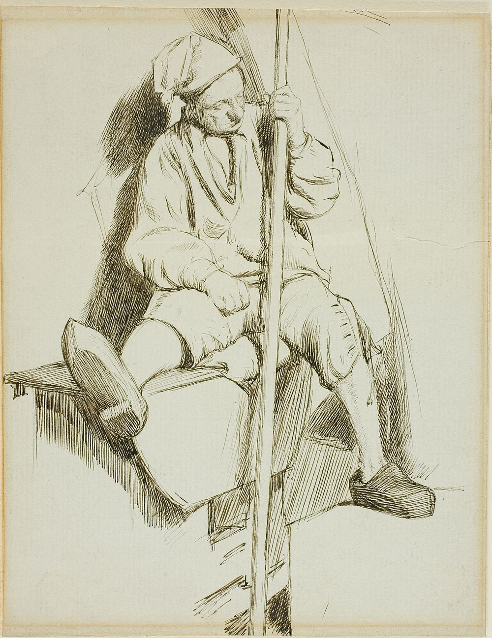 Man Seated, Holding Staff in Left Hand by Charles Samuel Keene