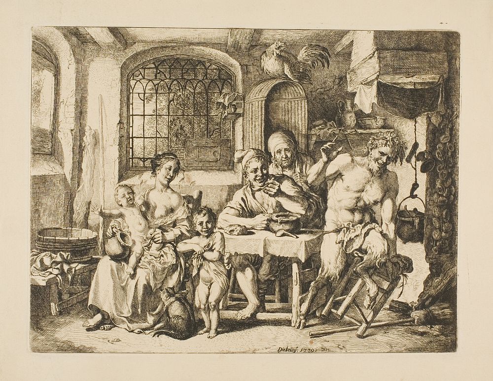 Satyr in a Peasant's House, in the Style of Jordaens by Christian Wilhelm Ernst Dietrich