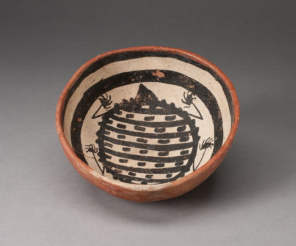 Small Bowl with an Abstract Insect or Animal Painted in Interior by Mimbres