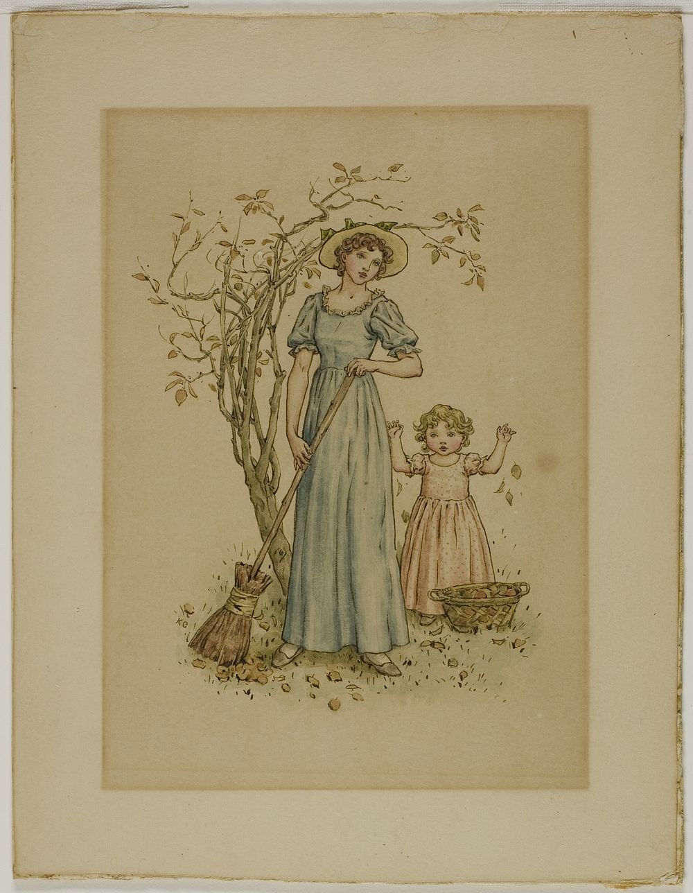 Woman with Broom and Little Girl by Kate Greenaway