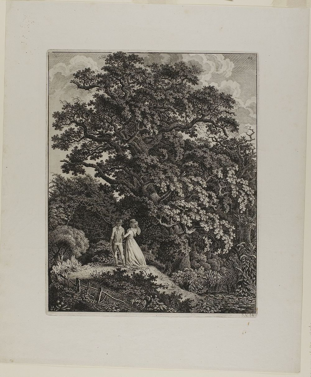Woodland Landscape with an Elegant Couple Walking Beneath an Oak by Carl Wilhelm Kolbe, the elder