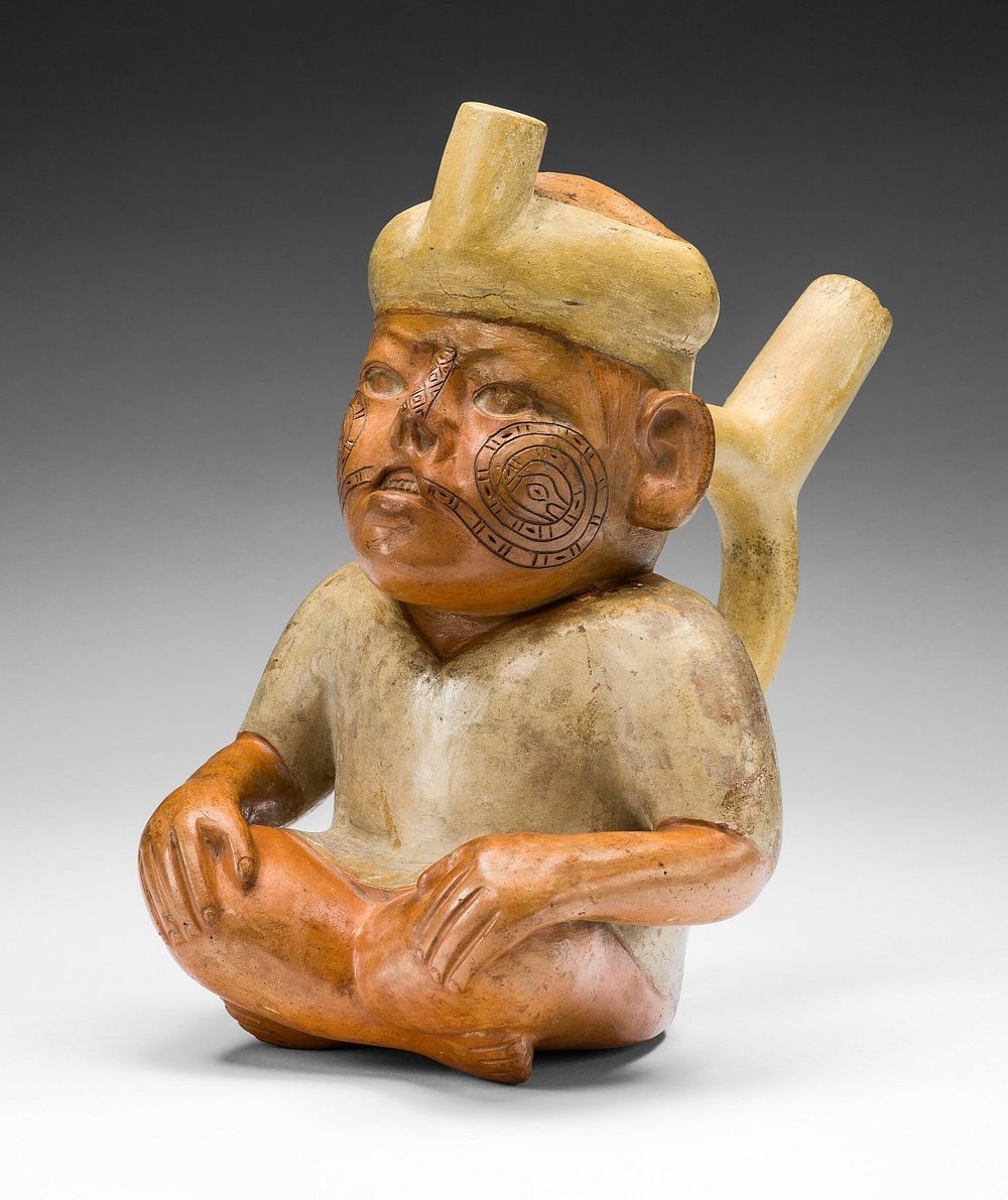 Portrait Vessel of a Man with a Cleft Lip and Tattoos by Moche
