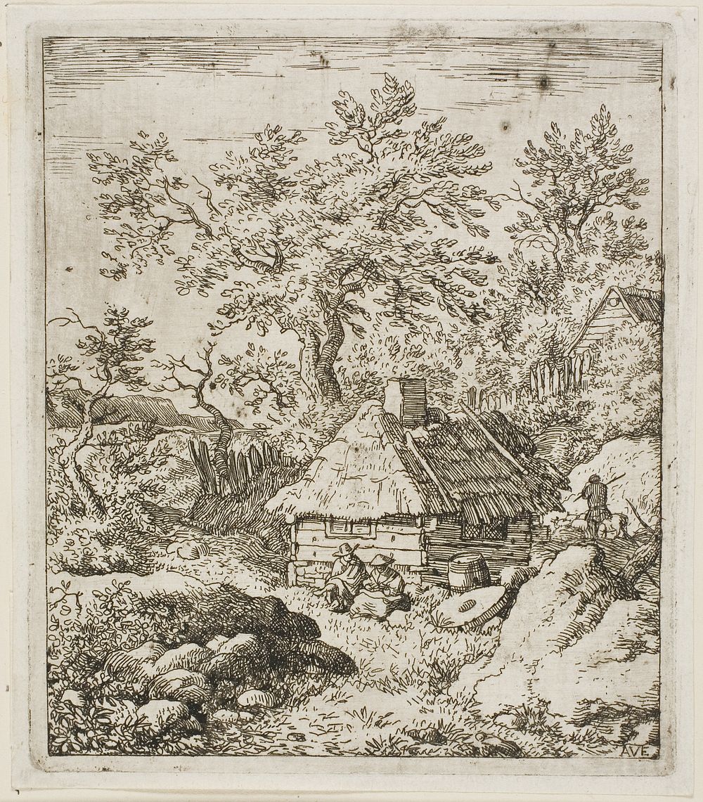 Thatched Hut among Trees and Rocks by Allart van Everdingen