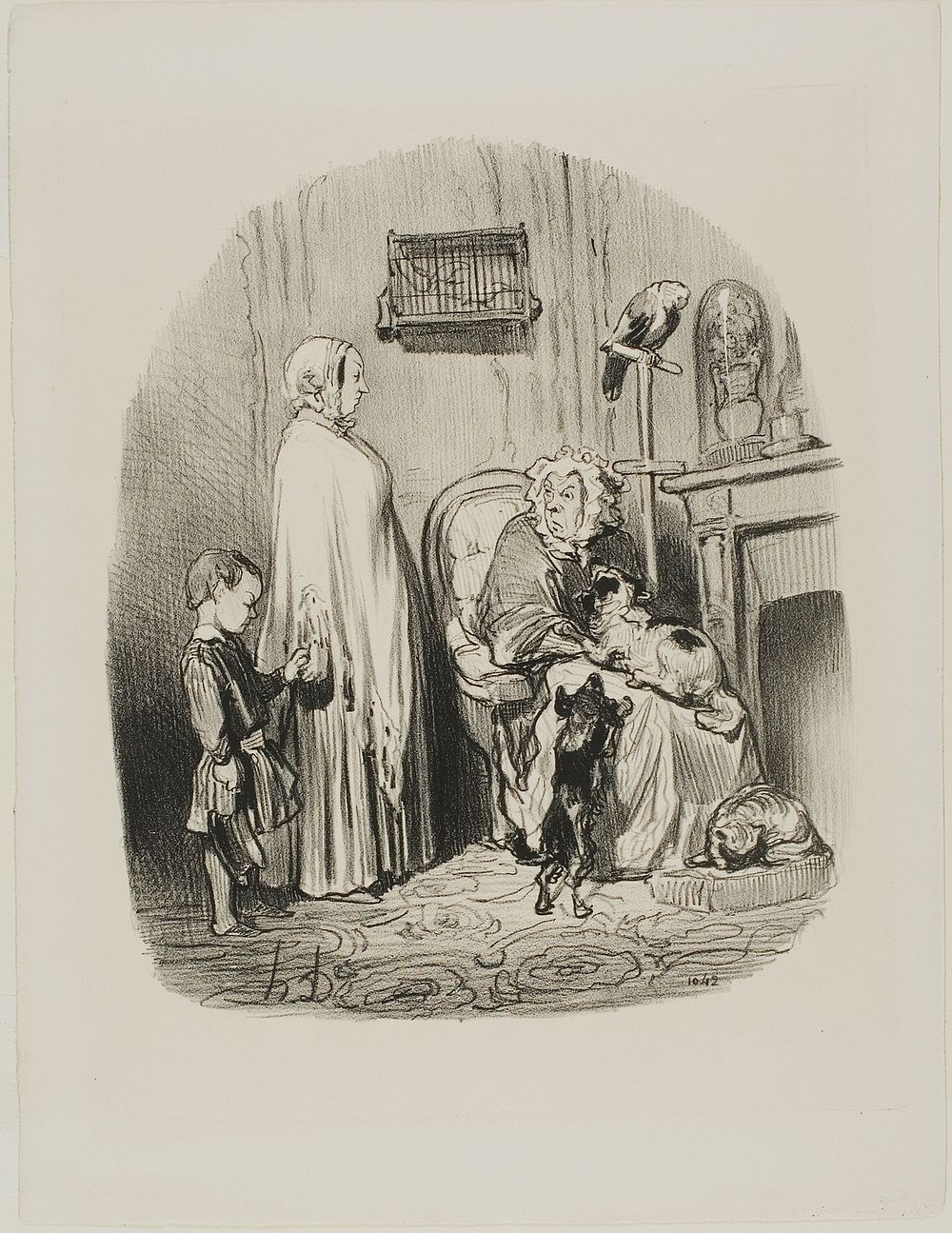 “I don't rent to people with children,” plate 14 from Locataires Et Propriétaires by Honoré-Victorin Daumier