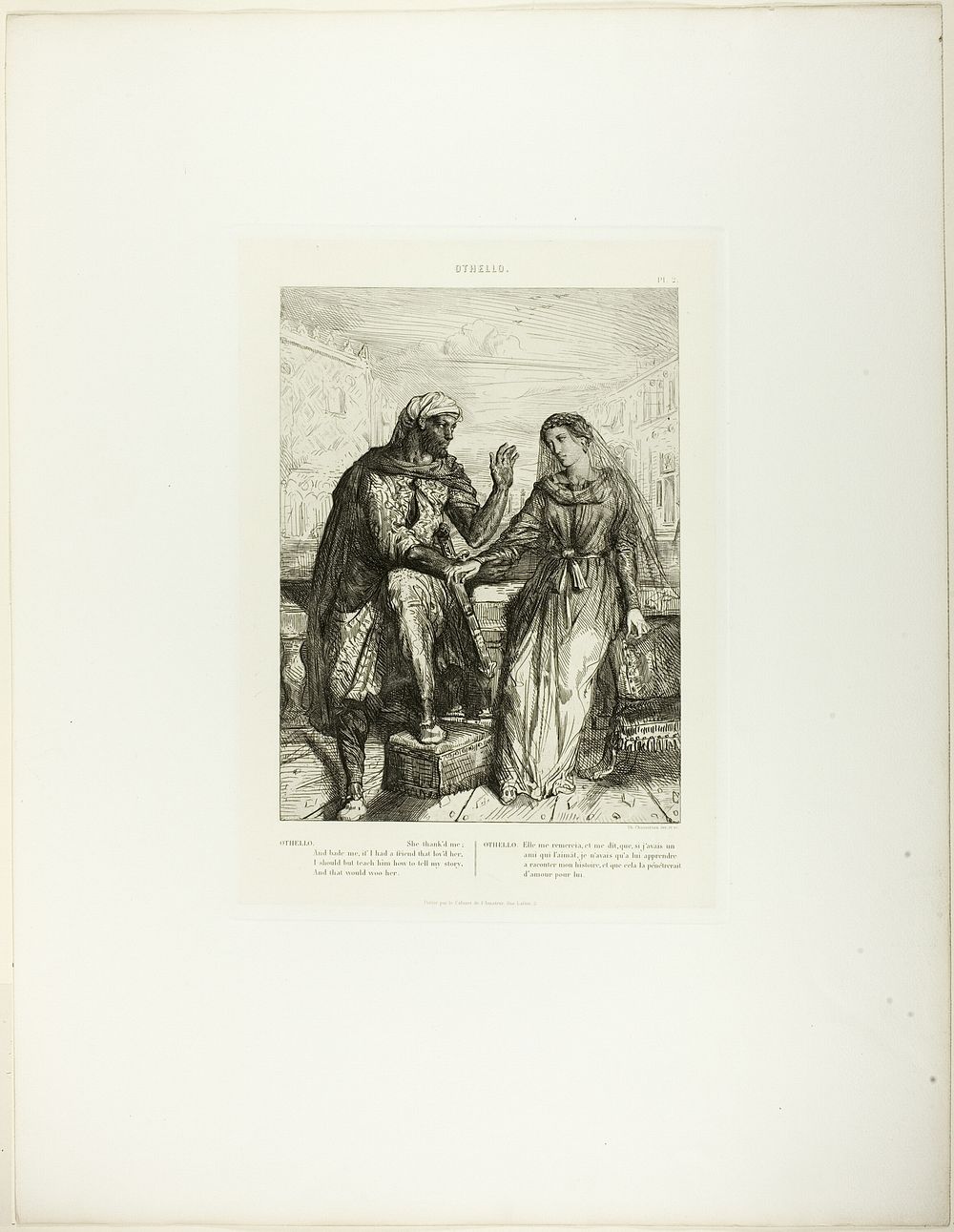 She Thank’d Me, plate 2 (act 1, scene 3), from Othello by Théodore Chassériau