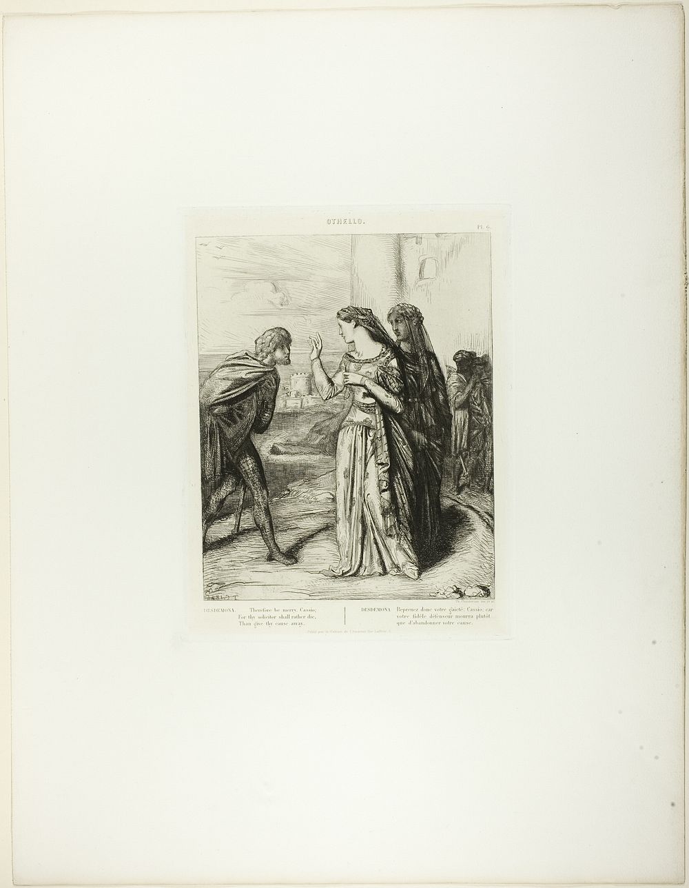 Therefore be Merry Cassio, plate 6 (act 3, scene 3) from Othello by Théodore Chassériau