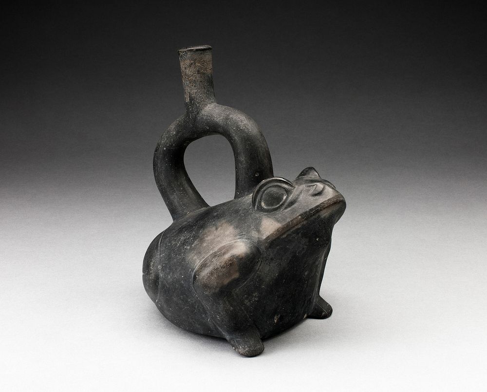 Blackware Stirrup Vessel in the Form of a Frog by Moche