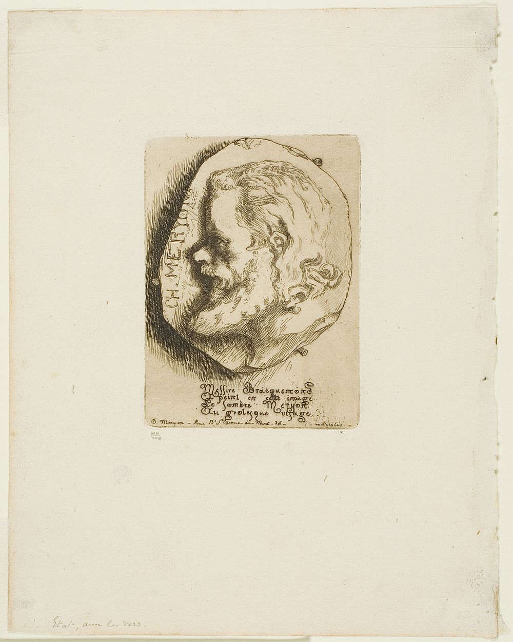 Profile Portrait of Charles Meryon by Félix Henri Bracquemond