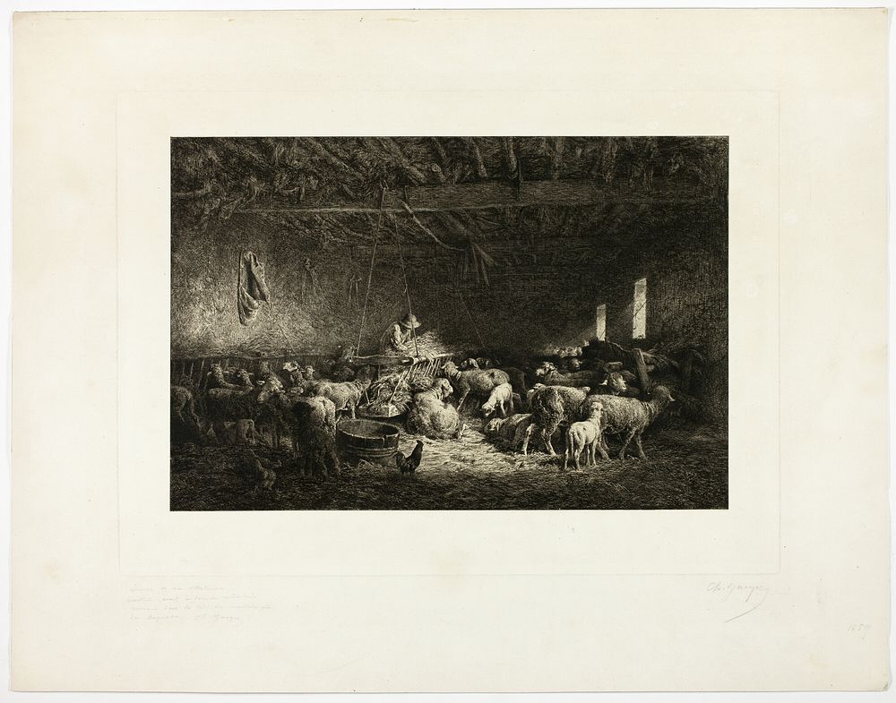 The Large Sheepcot, horizontal plate by Charles Émile Jacque