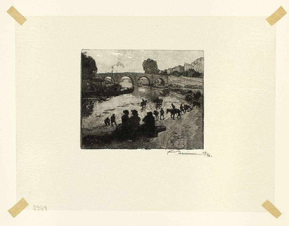 The Horse Pond at the Pont Marie, plate ten from Le Long de la Seine et des Boulevards by Louis Auguste Lepère