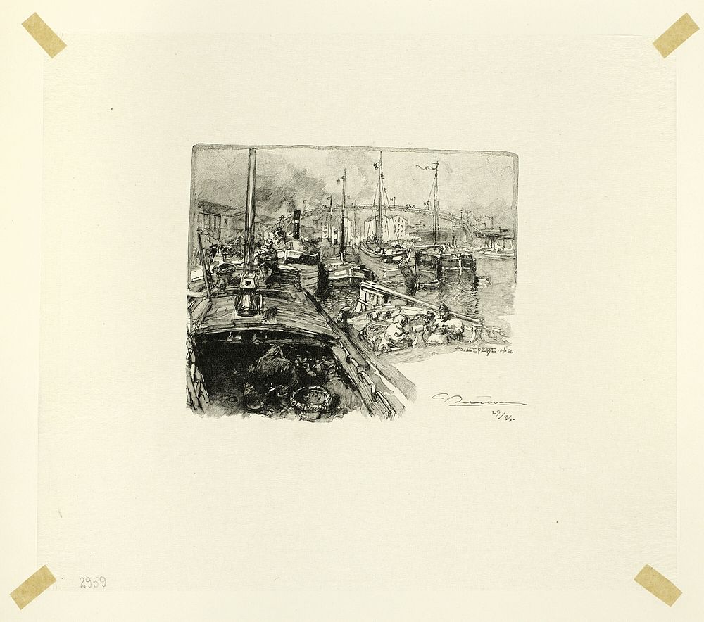Villette Dock, plate five from Le Long de la Seine et des Boulevards by Louis Auguste Lepère
