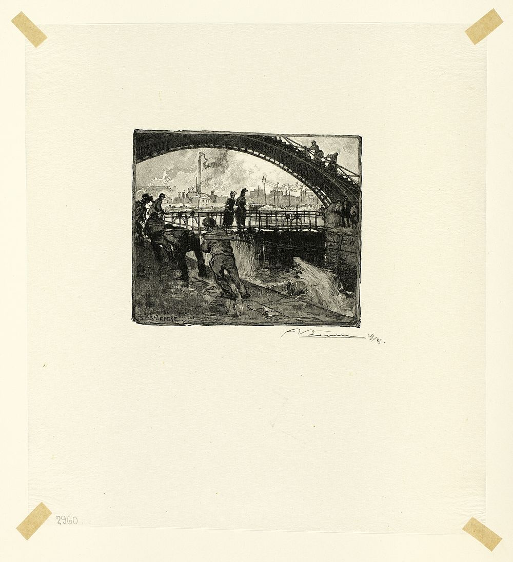 Lock of the Canal Saint-Martin, plate six from Le Long de la Seine et des Boulevards by Louis Auguste Lepère